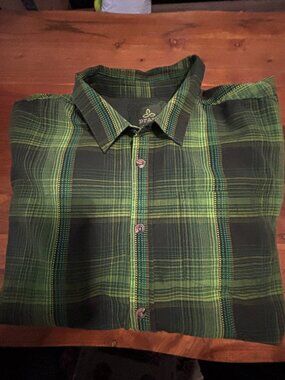 PRANA Green Plaid Long Sleeve Button Down X Large Men's Shirt